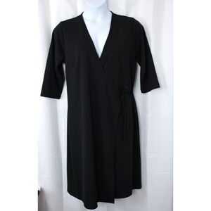 Venezia Midi Wrap Dress 3/4 Sleeve Women 14 / 16 Black Neutral Office Minimalist